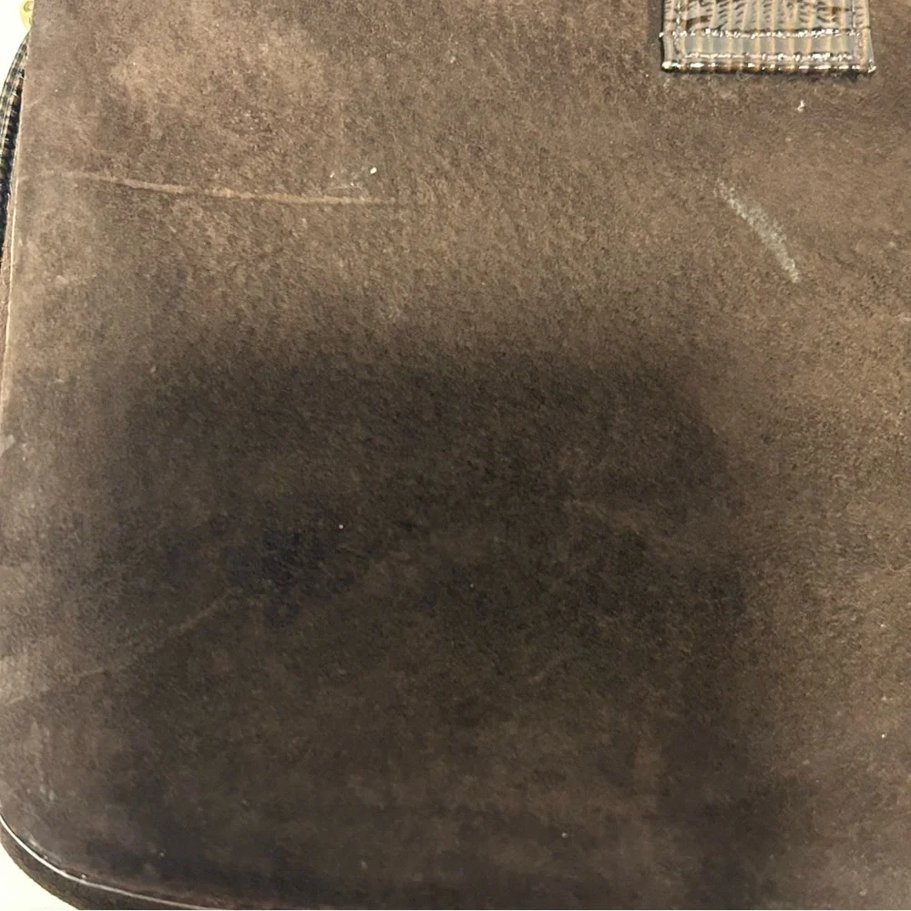 VINTAGE BLOCK Woman’s Handbag Brown Suede Gold accents Shoulder Strap